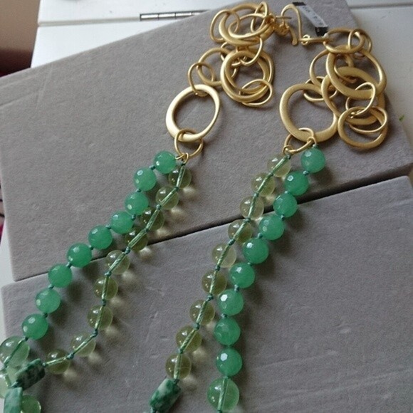 Banana republic double layer green & gold bold statement necklace - Picture 10 of 13